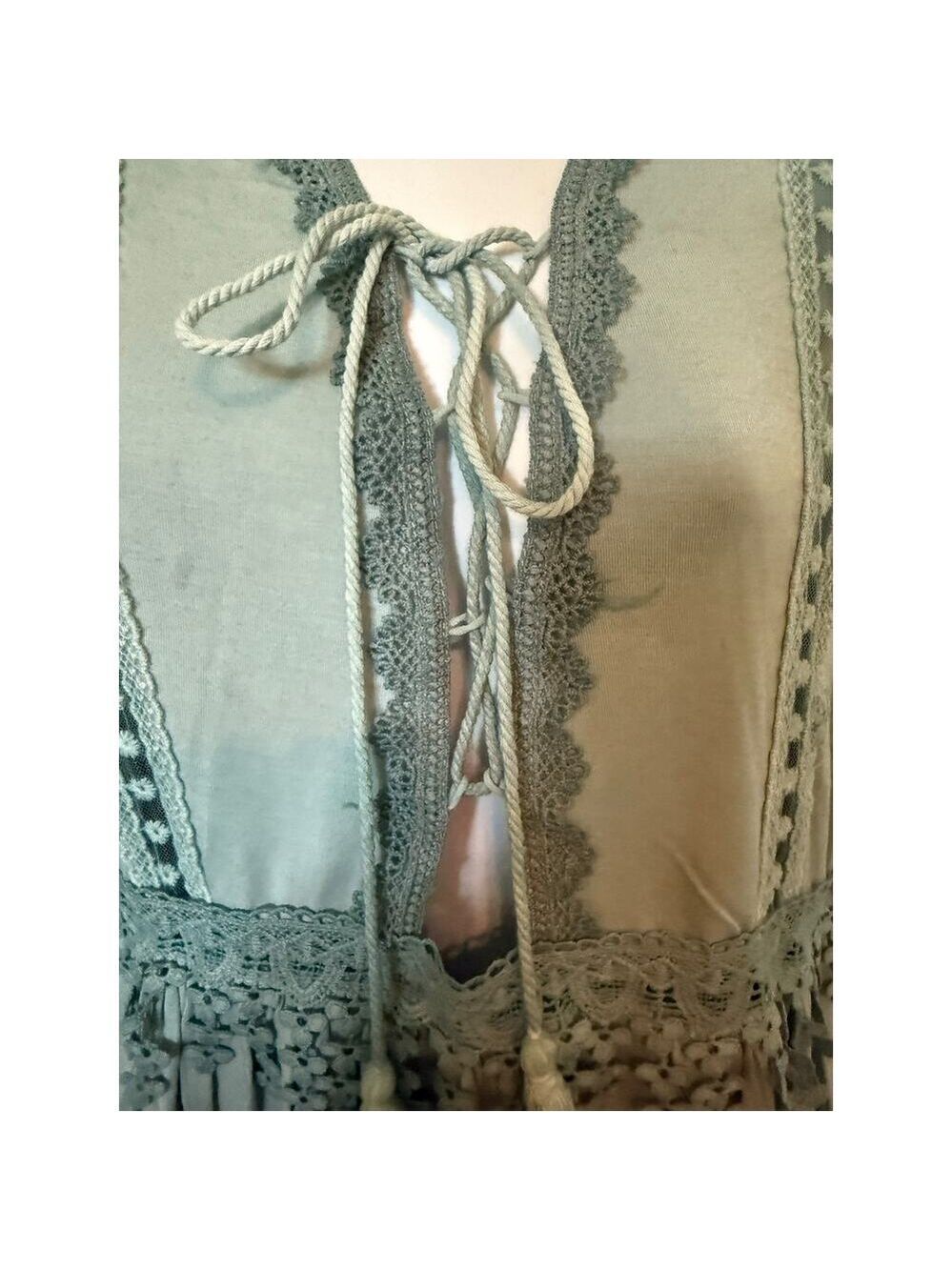 NWT POL Emerald Boho Lace Up front w/Tassle Tie Detail  S - Picture 6 of 13